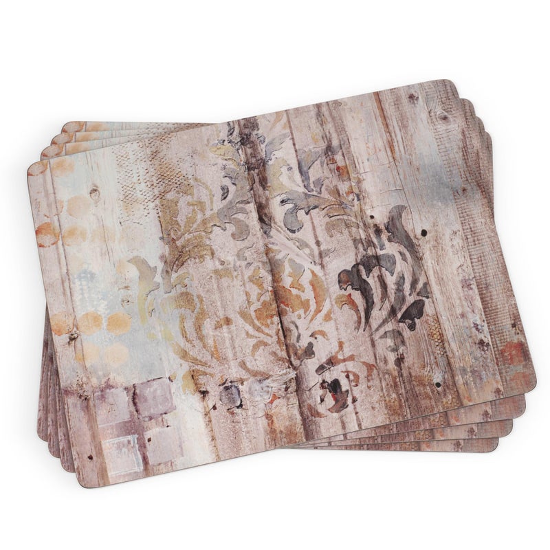 Pimpernel Frozen in Time Placemats, Set of 4 (15.7" x 11.7") â€“ Cork-Backed Boards with Rustic Wood Texture in Lilac & Pale Blue Shades, Heat & Stain Resistant Lacquered Finish for Dining & Kitchen - Image 1